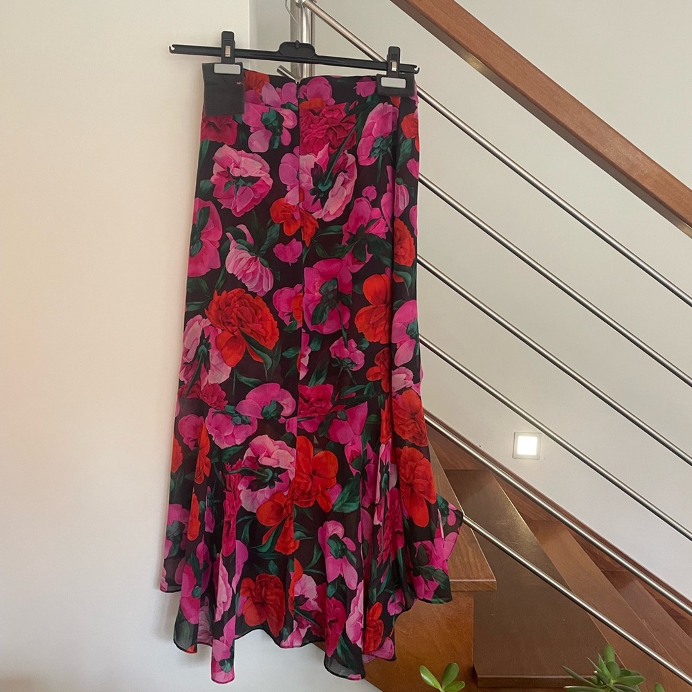The Kooples Asymmetrical Floral Skirt - Pink and Red